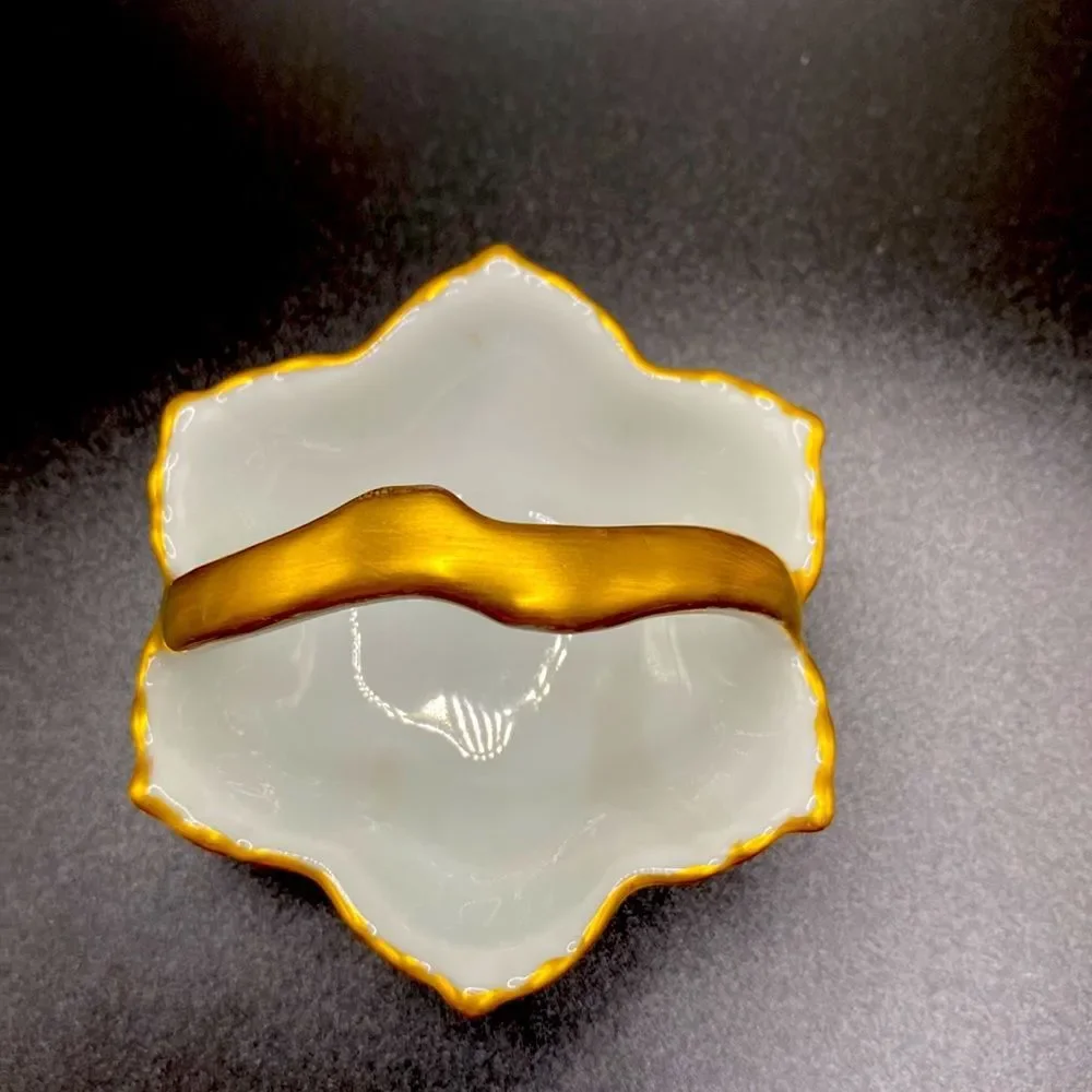 Adorable Vintage 50s Mini White with Gold Trim Porcelain Basket Ring Holder Mini
